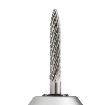Close up of Drillo LOWCA carbide e-file bit working head