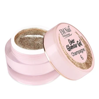 EM Nail Liner Glamour Gel Champagne 6 open jar with champagne glitter gel