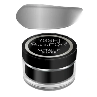 YOSHI Paint Gel Metallic Silver 5 ml jar with silver metallic swatch