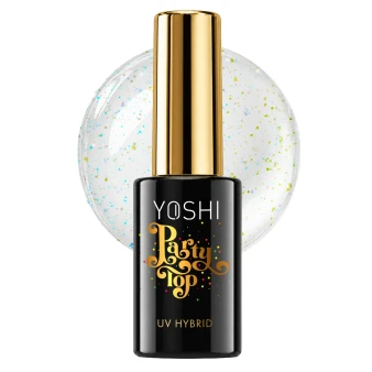 YOSHI Party Top UV LED 10 ml bottle with multicolour confetti sparkle background