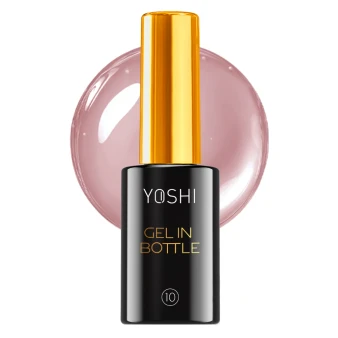 YOSHI Gel in Bottle No10 10 ml bottle with dusty pink gel background