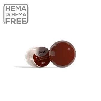 Makear FG11 Chocolate French Manicure Gel 5ml displayed in its original branded container alongside a chocolate brown colour sample. The product image also features the manufacturer's HEMA and Di-HEMA Free marking.
