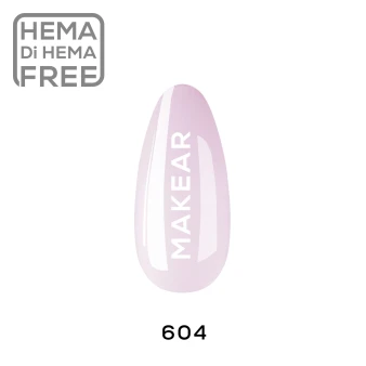 Makear 604 Milky Nude Pink Hybrid Gel Polish 8ml in its branded bottle, featuring a delicate muted pink shade for natural-looking manicures and elegant French nail designs.