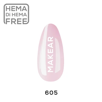 Makear 605 Milky Pink Hybrid Gel Polish 8ml in its original branded bottle, featuring a delicate cool-toned pink shade for natural-looking manicures and professional French nail designs.