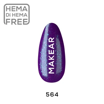 Individual nail colour swatch showing Makear 564 Hybrid Gel Polish and its finished shade appearance on an almond-shaped nail sample.