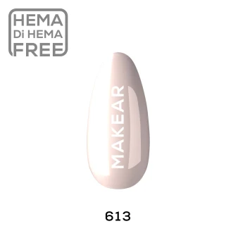 Makear 613 Regular Hybrid Gel Polish individual colour swatch displaying shade number 613 in a beige tone. The nail-shaped sample showcases the product colour with Makear branding against a clean white background, providing customers with a clear visual reference before purchase.
