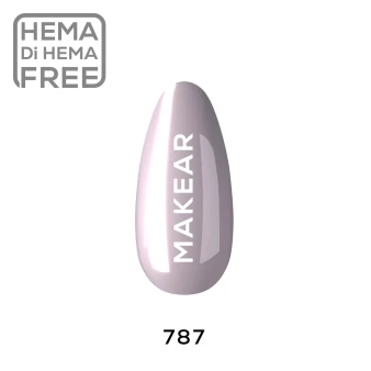 Individual nail-shaped colour swatch of Makear 787 Brown & Beige Hybrid Gel Polish 8ml, clearly displaying shade number 787 and the genuine neutral nail colour. The swatch is presented against a clean white background with clear Makear shade identification, helping customers assess the real colour depth, undertone and surface finish. The individual sample provides an accurate visual reference for elegant brown-and-beige manicures and professional UV/LED gel nail styling.