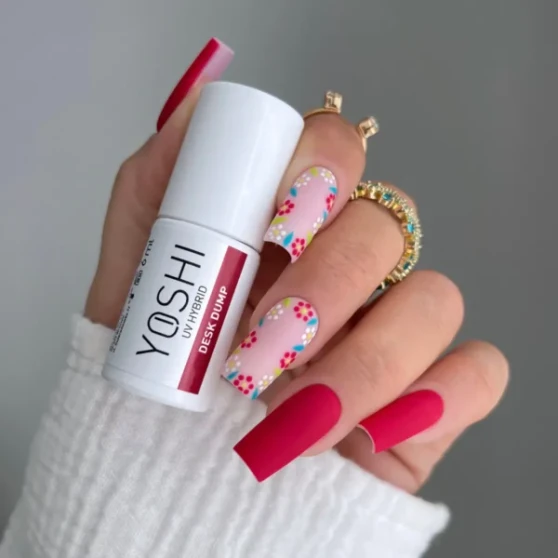 YOSHI Desk Dump 281 gel polish with floral nail design