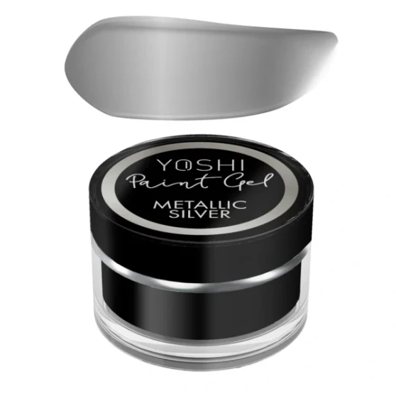 YOSHI Paint Gel Metallic Silver 5 ml jar with silver metallic swatch