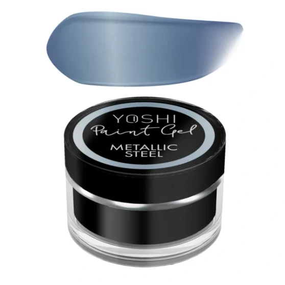 YOSHI Paint Gel Metallic Steel 5 ml jar with steel metallic swatch
