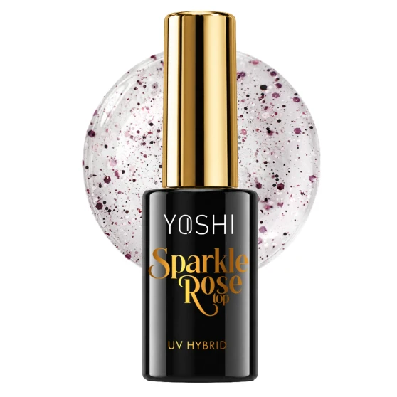 YOSHI Top Sparkle Rose bottle with rose gold sparkle background