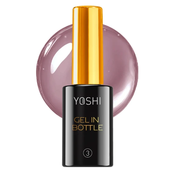 YOSHI Gel in Bottle No3 10 ml bottle with powder pink gel background