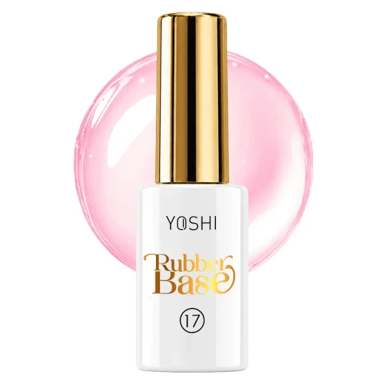 YOSHI Rubber Base No17 10 ml bottle with cool pastel pink background