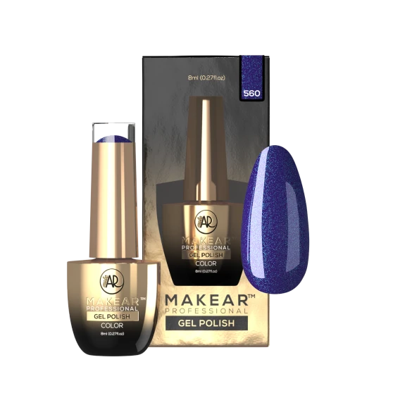 Makear 560 Hybrid Gel Polish 8ml in its original branded bottle, featuring the Makear Professional Gel Polish design and a light blue shade preview on the cap.