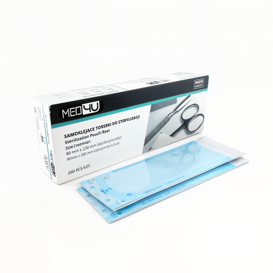 Med4U self-sealing sterilisation pouches 90 x 230mm, 200 pack for steam and EtO instrument sterilisation
