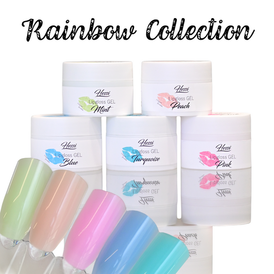 Hessi UK Lipgloss Hard Gel Set – Mint, Turquoise, Peach, Blue & Pink – Self Levelling Builder Gels 5 x 30ml