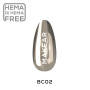 Makear Liquid Effect Dust Chrome Platinum BC02 shown as a platinum chrome nail effect swatch with HEMA and Di-HEMA Free marking.