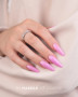 Glossy candy pink manicure created with ChallenGel Candy Pink HG03, ideal for elegant salon nail extensions and strengthening.