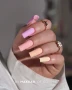 Pastel manicure using Makear Babe Collection shades, including soft orange, pink and lilac gel polish colours for fresh spring and summer nail inspiration.