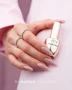 Makear 896 Beige Pink Flash Gel Polish on almond nails with bottle