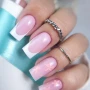 YOSHI GO SHAPE Gel No2 soft pink French nails with flower nail art