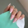 YOSHI GO SHAPE Gel No4 pink French nails on teal background