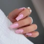 YOSHI GO SHAPE Gel No6 pink square nails with pearl dot nail art