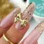 YOSHI GO SHAPE Gel No6 glitter ombre nails with gold bow nail art