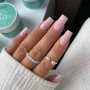 YOSHI GO SHAPE Gel No7 pink square nails with product jars