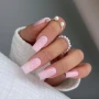 YOSHI GO SHAPE Gel No7 soft pink square nails with white dot nail art