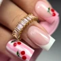 YOSHI GO SHAPE Gel No7 turquoise French almond nails with flower details
