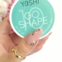 YOSHI GO SHAPE Gel No10 full nude almond manicure with product jar