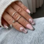 YOSHI Paint Gel Metallic Silver pink nails with silver swirl nail art