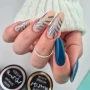 YOSHI Paint Gel Metallic Steel blue accent manicure with steel leaf nail art