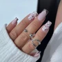 YOSHI Paint Gel Metallic Rose soft pink square nails with rose French tips