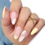 YOSHI Fiber Base No6 pastel yellow french manicure with white floral nail art
