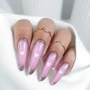 YOSHI Fiber Base No6 pink manicure with silver glitter and white hearts