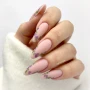 YOSHI Fiber Base No7 matte nude manicure with purple floral nail art