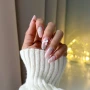 YOSHI Rubber Base No5 pink beige manicure with shimmer nail art