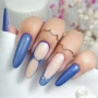 YOSHI Rubber Base No20 blue manicure with light beige accent nails