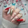 YOSHI Rubber Base No21 love nail art manicure with red and gold accents
