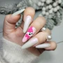 YOSHI Rubber Base No22 milky pearl manicure with pink character nail art