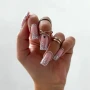 YOSHI Princess Gel No1 Silver pink square nails with glitter tips