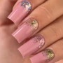 YOSHI Princess Gel mixed glitter reverse ombre close up on pink square nails