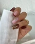 Creative manicure featuring long, square-shaped nails combining soft pink, deep burgundy and sparkling gold glitter. The design includes a glossy pink accent nail decorated with silver rhinestones around the cuticle, a full gold glitter nail and rich burgundy nails, creating an elegant, glamorous nail art combination associated with Makear 606.