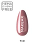 Makear 710 Hybrid Gel Polish individual nail colour swatch displaying shade number 710 from the red and pink colour family. The nail-shaped sample presents the smooth, non-glitter gel polish finish with Makear branding against a clean background, providing a clear visual reference for professional UV/LED gel nail styling.