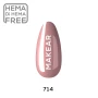 Makear 714 Hybrid Gel Polish individual nail colour swatch displaying shade number 714 in a pink shade with a smooth, even colour appearance. The nail-shaped sample showcases the Makear gel polish colour and branding against a clean white background, providing a clear visual reference for professional UV/LED manicures.