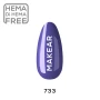 Individual nail-shaped colour swatch of Makear 733 Purple Hybrid Gel Polish 8ml, clearly displaying shade number 733 within the purple colour family. The sample presents the actual gel polish colour against a clean white background, with visible Makear shade identification to help customers compare the colour for professional UV/LED manicures.