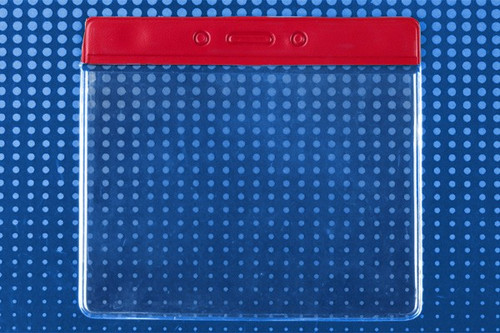 Vinyl Horizontal Badge Holder with Red Color Bar, 4" x 3" (100/pk)