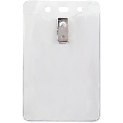 Clear Vinyl Vertical Badge Holder with Clip and Slot and Chain Holes 3" x 4" (100/pk)